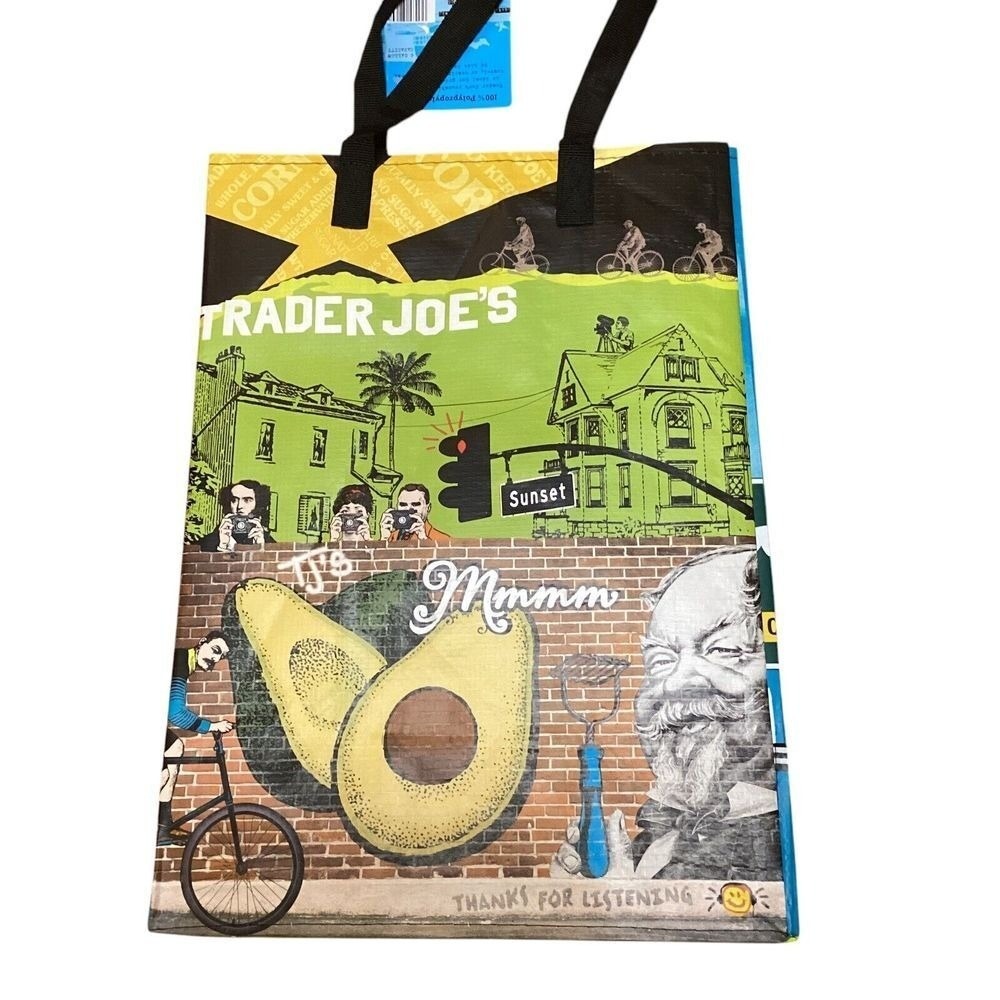 Trader Joes Southern California Reusable Grocery Bag Avocado Beach Tote NEW